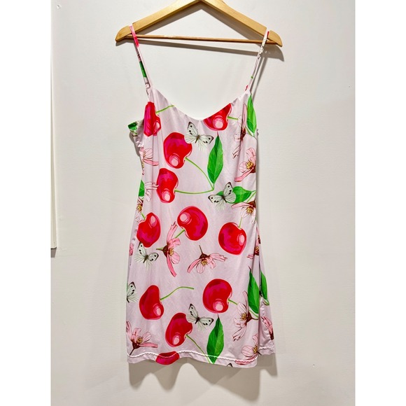 Finesse Dresses & Skirts - Finesse Cherry Blossom Butterfly Print Mini Slip Dress Pink Womens Large
